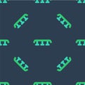 Line Skateboard stairs with rail icon isolated seamless pattern on blue background. Vector