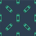 Line Skateboard trick icon isolated seamless pattern on blue background. Extreme sport. Sport equipment. Vector