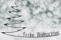 Tree, Frohe Weihnachten Means Merry Christmas, Grey Background