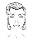 Line sketch of a girl with rectangular face