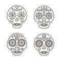 Line skull vector set. Day of the dead elements. Dia de los muertos holiday decoration