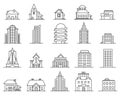 Line skyscrapers and houses. Outline city and town building. Real estate icon. Modern architecture and cottage, thin Royalty Free Stock Photo