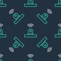 Line Smart security camera icon isolated seamless pattern on black background. Internet of things concept with wireless Royalty Free Stock Photo