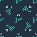 Line Smart security camera icon isolated seamless pattern on black background. Internet of things concept with wireless Royalty Free Stock Photo