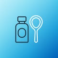 Line Soap bubbles bottle icon isolated on blue background. Blowing bubbles soap wand bottle. Colorful outline concept