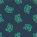 Line Socks icon isolated seamless pattern on blue background. Vector Royalty Free Stock Photo