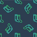 Line Socks icon isolated seamless pattern on blue background. Vector Royalty Free Stock Photo