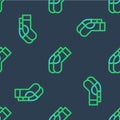 Line Socks icon isolated seamless pattern on blue background. Vector Royalty Free Stock Photo
