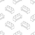 Line of sofas in isometry seamless pattern. New sofa in different angles in isometric projection. Royalty Free Stock Photo