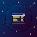 Line Software, web developer programming code icon isolated on blue background. Javascript computer script random parts Royalty Free Stock Photo