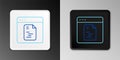 Line Software, web developer programming code icon isolated on grey background. Javascript computer script random parts