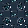 Line Software, web developer programming code icon isolated seamless pattern on black background. Javascript computer Royalty Free Stock Photo