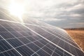 Line of solar power plant panels Royalty Free Stock Photo
