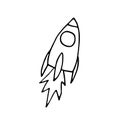 Line space doodle sticker. Flying rocket image