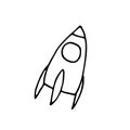 Line space doodle sticker. Flying rocket image