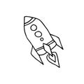 Line space doodle sticker. Outline Flying rocket