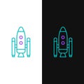 Line Space shuttle and rockets icon isolated on white and black background. Colorful outline concept. Vector