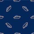 Line Speedboat icon isolated seamless pattern on blue background. Vector