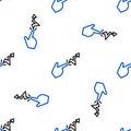 Line Spell icon isolated seamless pattern on white background. The sorcerer hand performing spells. Colorful outline