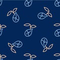 Line Sprout icon isolated seamless pattern on blue background. Seed and seedling. Leaves sign. Leaf nature. Vector