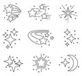 Line star shapes set. Christmas rising stars decoration linear objects. Award and rating shape isolated vector