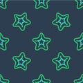 Line Starfish icon isolated seamless pattern on blue background. Vector Royalty Free Stock Photo