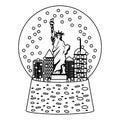 Line statue liberty inside snow ball glass