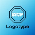 Line Stop sign icon isolated on blue background. Traffic regulatory warning stop symbol. Colorful outline concept Royalty Free Stock Photo