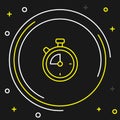Line Stopwatch icon isolated on black background. Time timer sign. Chronometer sign. Colorful outline concept. Vector Royalty Free Stock Photo