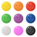 Line style anchor icons set 9 colors isolated on white. Collection of glossy round colorful buttons. Vector illustration for any Royalty Free Stock Photo