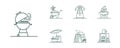 Line style barbecue icons set. Minimal illustration for designation of outdoor grill, bbq and heating devices and