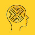 line style human head with maze puzzle on yellow background Royalty Free Stock Photo
