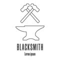 Line style icon of a hammers and anvil. Blacksmith, repair logo. Clean and modern vector illustration.