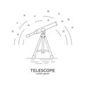 Line style icon of telescope. Telescope logo. Space exploration and adventure symbol. Concept of world explore. Clean and modern
