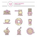 Line style icons set of desserts