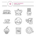 Line style icons set of desserts