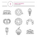 Line style icons set of desserts Royalty Free Stock Photo