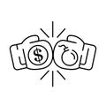 line style money boom icon isolated on white background. Boycott, business war, trade war icon EPS 10. Dollar boxing gloves and