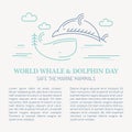 Line style sea whale and dolphin - save the marine mammals vector illustration. Royalty Free Stock Photo