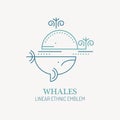 Line style sea whales - save the giants vector illustration. Royalty Free Stock Photo