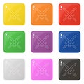 Line style sword weapon icons set 9 colors isolated on white. Collection of glossy square colorful buttons. Vector illustration Royalty Free Stock Photo