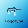 Line Submachine gun M3, Grease gun icon isolated on blue background. Colorful outline concept. Vector