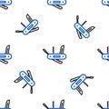 Line Swiss army knife icon isolated seamless pattern on white background. Multi-tool, multipurpose penknife Royalty Free Stock Photo