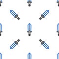 Line Sword for game icon isolated seamless pattern on white background. Colorful outline concept. Vector