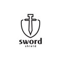 Line sword with shield logo design, vector graphic symbol icon illustration creative idea