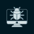 Line System bug on monitor icon isolated on black background. Code bug concept. Bug in the system. Bug searching. Flat