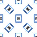 Line Tablet with text 5k icon isolated seamless pattern on white background. Colorful outline concept. Vector