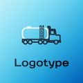 Line Tanker truck icon isolated on blue background. Petroleum tanker, petrol truck, cistern, oil trailer. Colorful