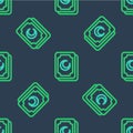 Line Tarot cards icon isolated seamless pattern on blue background. Magic occult set of tarot cards. Vector Royalty Free Stock Photo