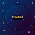 Line Taxi car roof icon isolated on blue background. Colorful outline concept. Vector